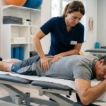 Fisioterapista di Fisiogroup Roma esegue test clinici sul ginocchio per sospetta lesione da sovraccarico sportivo.